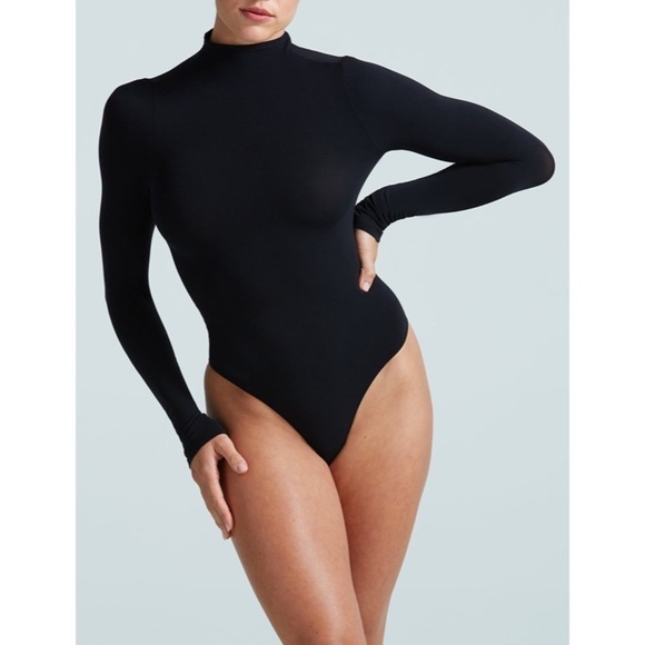 Commando Black Ballet Long Sleeve Mockneck Seamless Thong Bodysuit EUC One Size - Picture 1 of 11